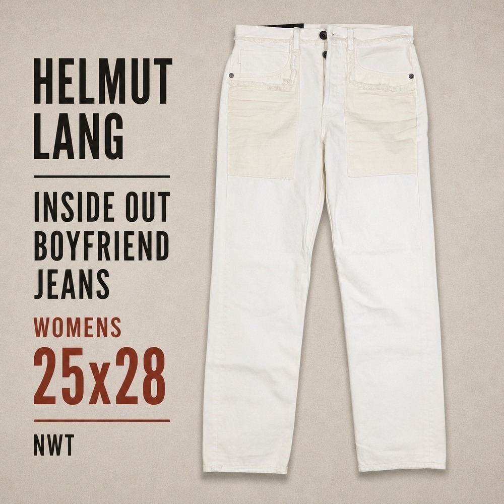 Helmut Lang Inside Out Oversized Boyfriend Jeans Womens‎ 25x28 Ivory Cream NWT